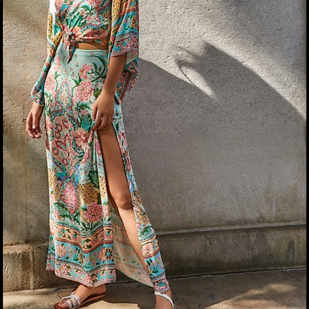 Spell Lotus Maxi Skirt in Mint Green - M